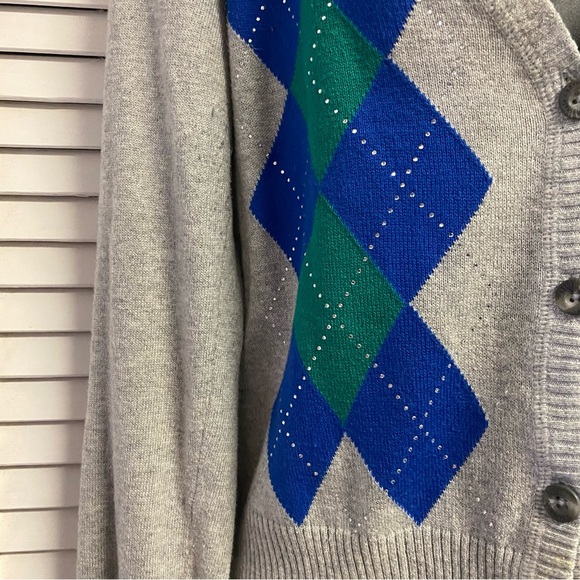 Aéropostale Gray Blue Green Argyle Button Up Sweater Cardigan Women’s Size LG - Picture 3 of 5